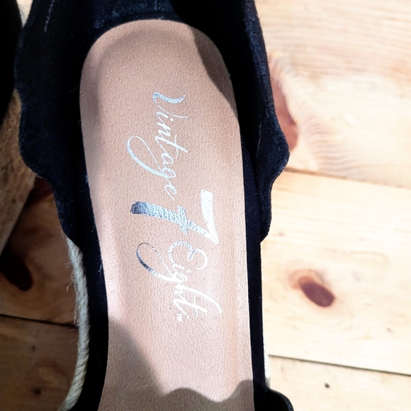 Vintage 78 Andrea Black Faux Suede Espadrille Wedge Sandals Size 6 NEW - Picture 12 of 12